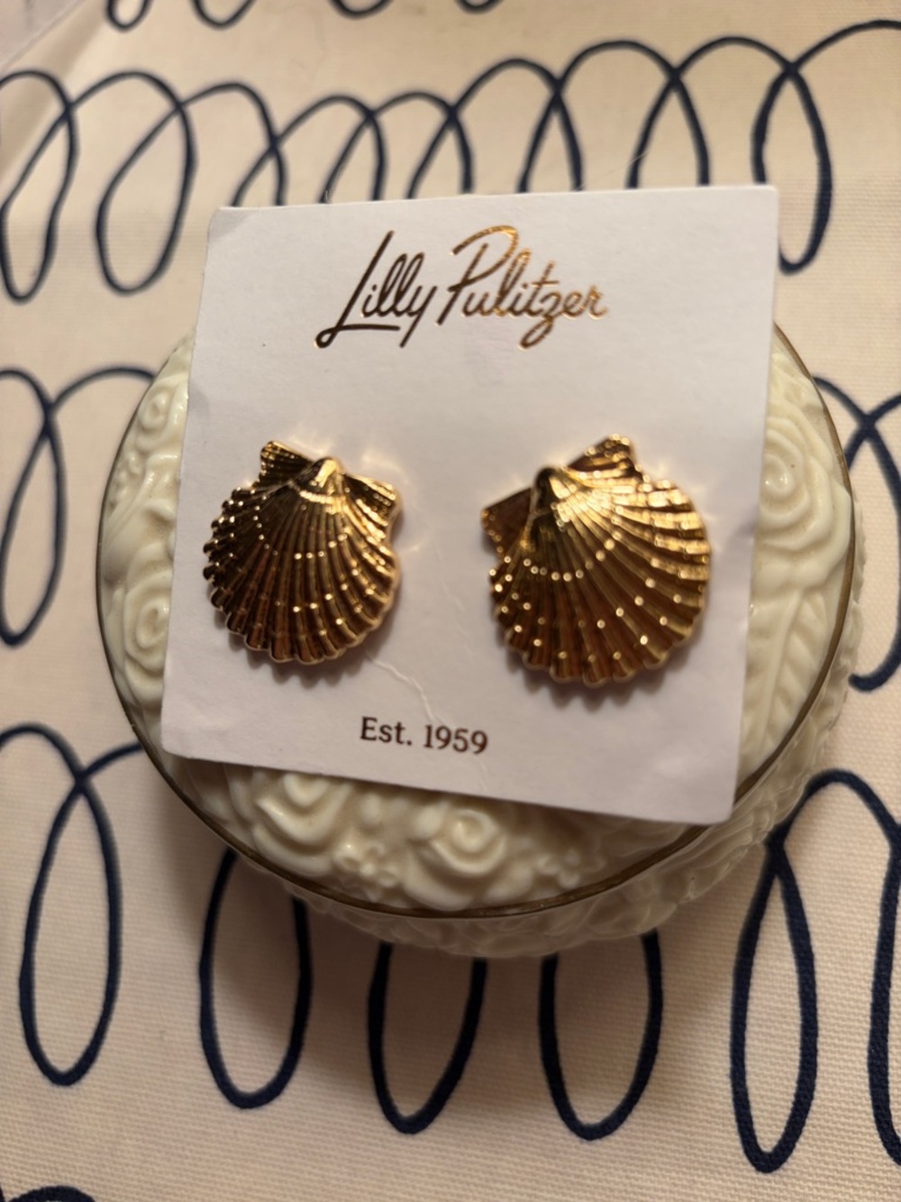 Lilly Pulitzer Shiny Gold Seashell Stud Earrings for pierced ears.